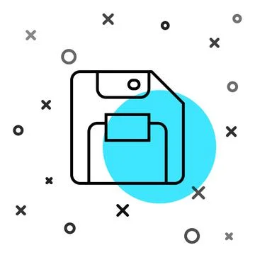 Black line Floppy disk for computer data storage icon isolated on white Stock Illustration