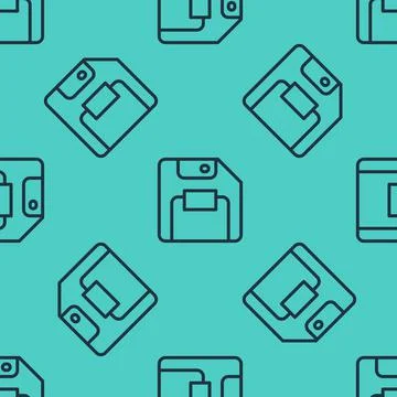 Black line Floppy disk for computer data storage icon isolated seamless pattern Stock Illustration