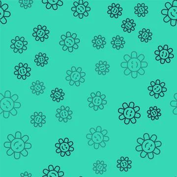 Black line Flower icon isolated seamless pattern on green background. Vector 스톡 일러스트