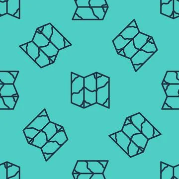 Black line Folded map icon isolated seamless pattern on green background. Vector Illustrazione stock