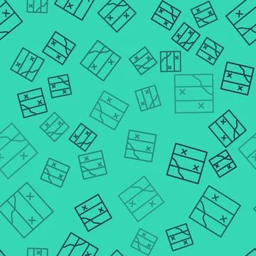 Black line Folded map icon isolated seamless pattern on green background. Vector Stock Illustration
