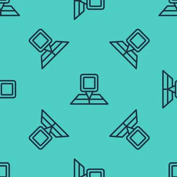 Black line Folded map with location marker icon isolated seamless pattern on  Stock Illustration