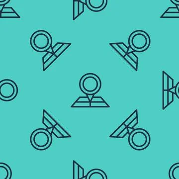 Black line Folded map with location marker icon isolated seamless pattern o.. Stock Illustration