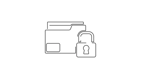 Black line Folder and lock icon isolated on white background. Closed folder and Video stock 138794303