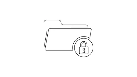Black line Folder and lock icon isolated on white background. Closed folder and Video stock 160222461