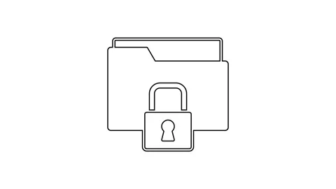 Black line Folder and lock icon isolated on white background. Closed folder and Video stock 167514893