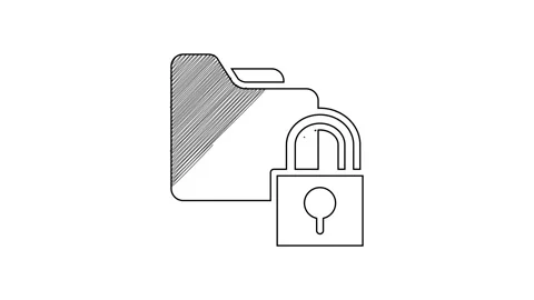 Black line Folder and lock icon isolated on white background. Closed folder and Video stock 201517539
