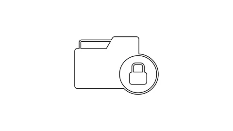 Black line Folder and lock icon isolated on white background. Closed folder and Video stock 225896350