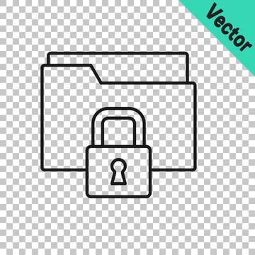 Black line Folder and lock icon isolated on transparent background. Closed fo Stock Illustration