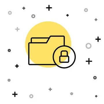 Black line Folder and lock icon isolated on white background. Closed folder.. Stock Illustration