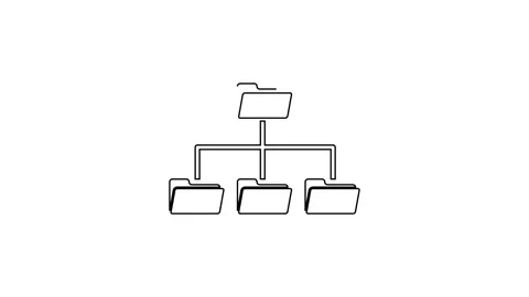 Black line Folder tree icon isolated on white background. Computer network file Stock Footage 160221413