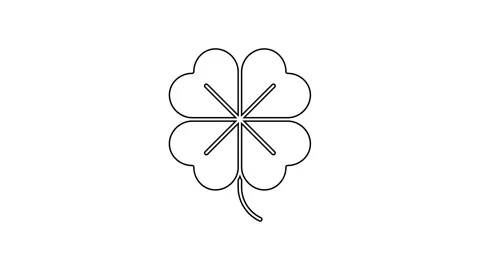Black line Four leaf clover icon isolated on white background. Happy Saint Stock Footage 167509343