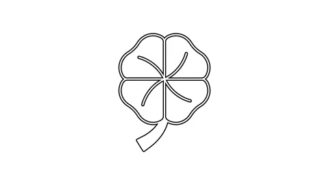 Black line Four leaf clover icon isolated on white background. Happy Saint Stock Footage 167510150