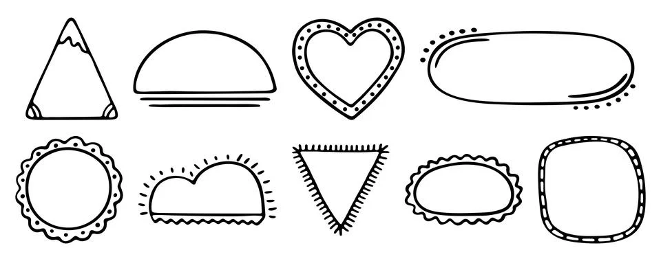 Black line frames hand drawn doodle set Stock Illustration