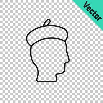 Black line French man icon isolated on transparent background. Vector 스톡 일러스트