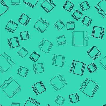 Black line FTP folder icon isolated seamless pattern on green background 스톡 일러스트