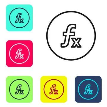 Black line Function mathematical symbol icon isolated on white background. Set Stock Illustration
