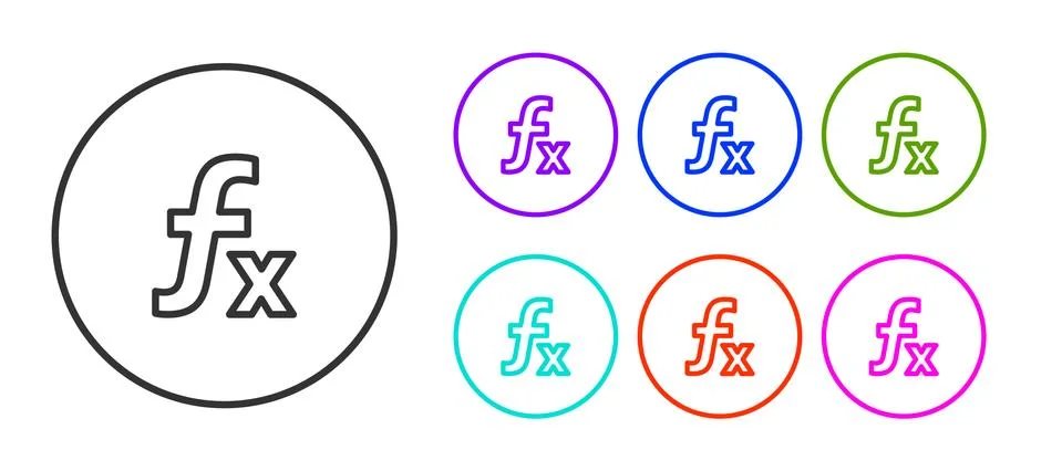 Black line Function mathematical symbol icon isolated on white background. Set Stock Illustration