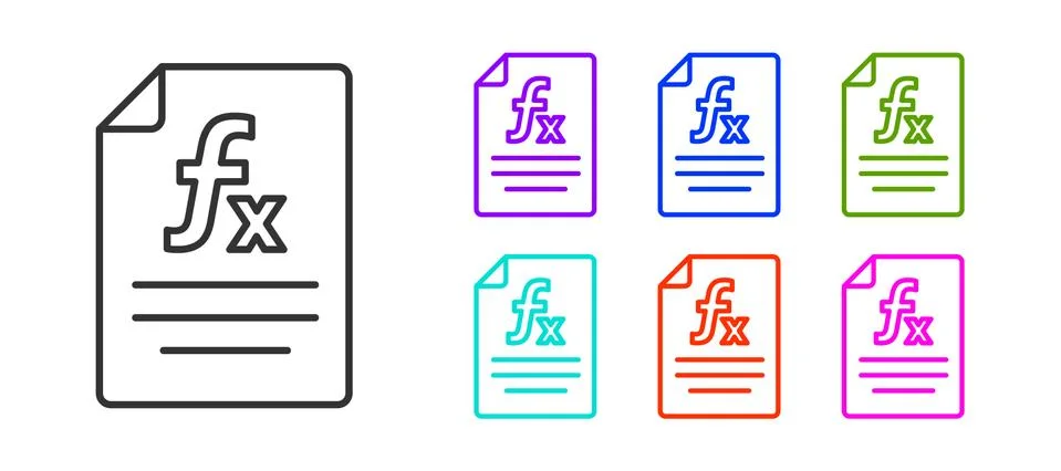 Black line Function mathematical symbol icon isolated on white background. Set Stockillustratie