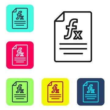 Black line Function mathematical symbol icon isolated on white background. Set Illustrazione stock