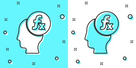 Black line Function mathematical symbol icon isolated on green and white Illustrazione stock