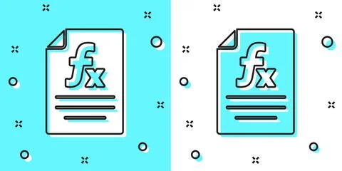 Black line Function mathematical symbol icon isolated on green and white Stock Illustration