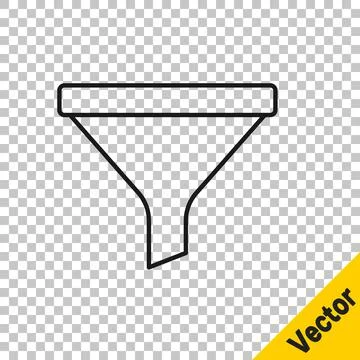 Black line Funnel or filter icon isolated on transparent background. Vector Stock Illustration