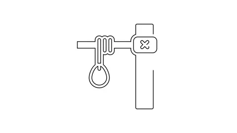 Black line Gallows rope loop hanging icon isolated on white background. Rope Stock Footage 139037894