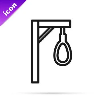 Black line Gallows rope loop hanging icon isolated on white background. Rope Stock Illustration