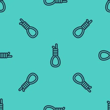 Black line Gallows rope loop hanging icon isolated seamless pattern on green Illustrazione stock