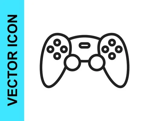 Black line Game controller or joystick for game console icon isolated on white Stock Illustration
