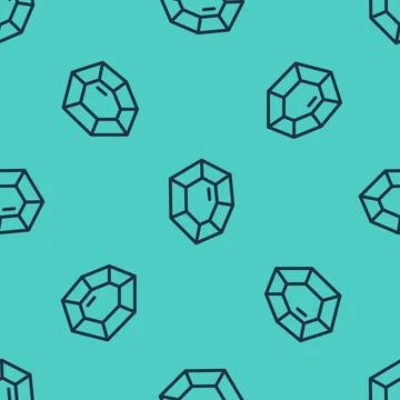 Black line Gem stone icon isolated seamless pattern on green background. Jewelry Stock Illustration
