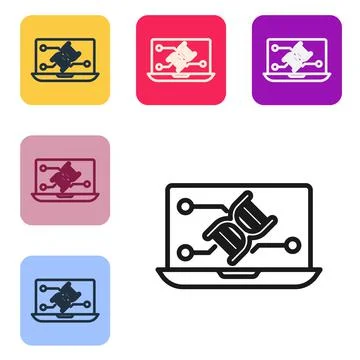 Black line Genetic engineering modification on laptop icon isolated on white イラスト素材