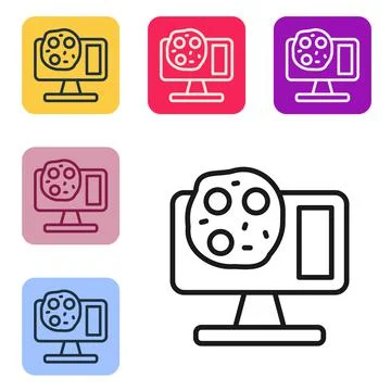 Black line Genetic engineering modification on laptop icon isolated on white Illustrazione stock