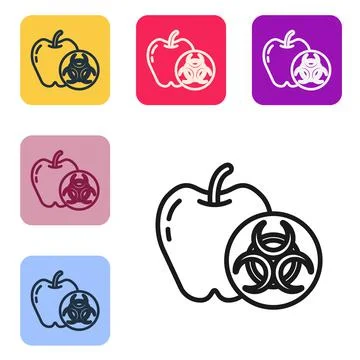 Black line Genetically modified apple icon isolated on white background. GMO Stock Illustration