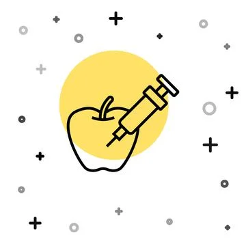 Black line Genetically modified apple icon isolated on white background. GMO Stock Illustration