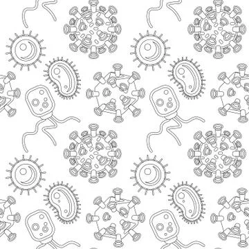 Black line germs seamless pattern on white backdrop for wrapping paper. Stock Illustration