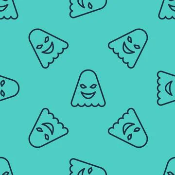 Black line Ghost icon isolated seamless pattern on green background. Vector Illustrazione stock