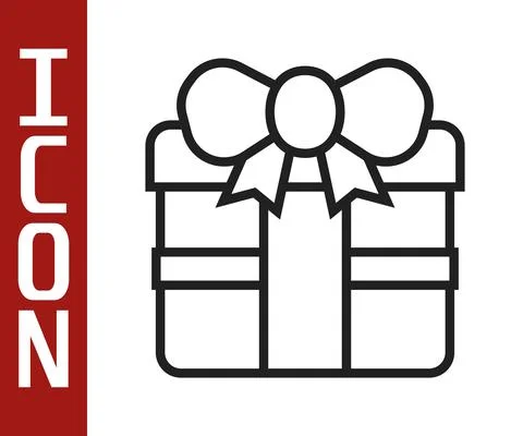 Black line Gift box icon isolated on white background. Happy Birthday. Vector Stock Illustration