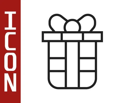 Black line Gift box icon isolated on white background. Happy Birthday. Vector 库存插图