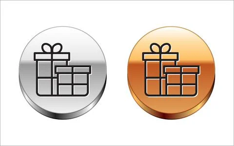 Black line Gift box icon isolated on white background. Merry Christmas and Happy Illustration