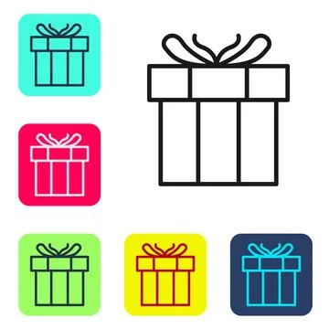 Black line Gift box icon isolated on white background. Valentines day. Set ic 库存插图