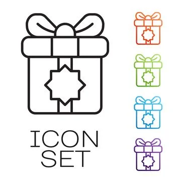 Black line Gift box icon isolated on white background. Holy month, Ramadan Stock Illustration
