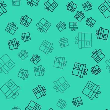 Black line Gift box icon isolated seamless pattern on green background. Vector Illustrazione stock