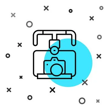 Black line Gimbal stabilizer with DSLR camera icon isolated on white backgrou Stock Illustration