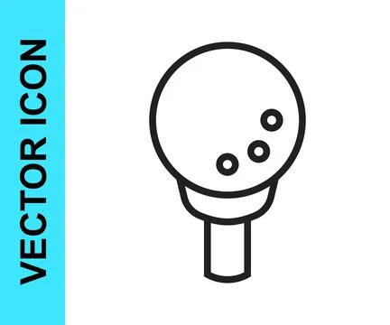 Black line Golf ball on tee icon isolated on white background.  Vector Stock Illustration