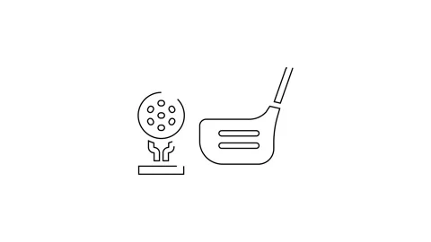 Black line Golf flag and golf ball on tee icon isolated on white background Video stock 138980393
