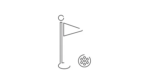 Black line Golf flag icon isolated on white background. Golf equipment or Video stock 138979922