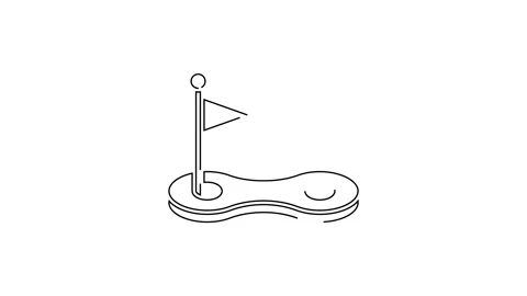 Black line Golf hole with flag icon isolated on white background. 4K Video Video stock 148445879
