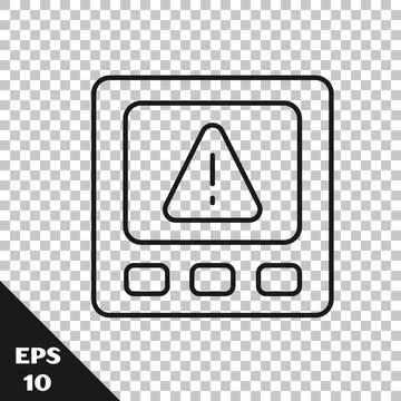 Black line Gps device error icon isolated on transparent background. Vector Stock Illustration
